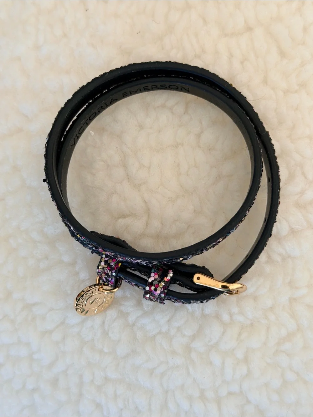 Victoria Emerson Multicolor Glitter Double-Wrap Leather Bracelet with Gold Charm